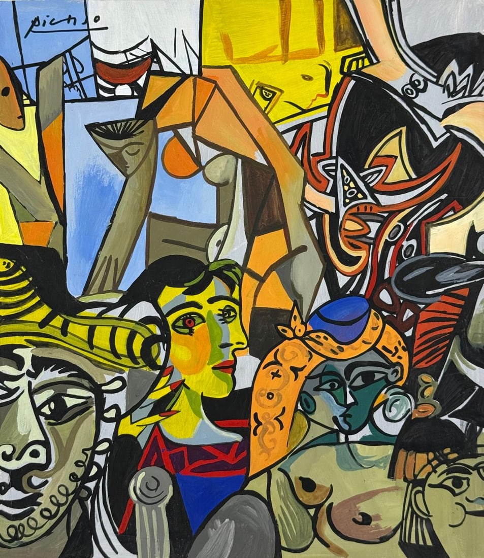 Pablo Picasso Spanish (Drawing on Paper Painting) Style of: Drawing on paper 10½ x 12 inches, rendered in the style of Pablo Picasso (25 Oct 1881 - 08 Apr 1973) was a Spanish painter,he grew up in Barcelona, showing artistic talent at an early age. Cond