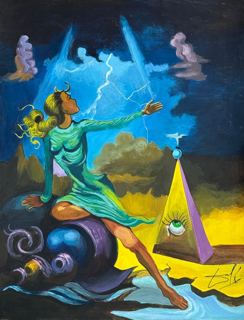 Salvador Dali Spanish (Drawing on Paper Painting) Style of: Drawing on paper 9 x 11½ inches, rendered in the style of Salvador Dali between (11 May 1904 - 23 Jan 1989) was a Spanish surrealist artist, painter and printmaker, influential for his explorat