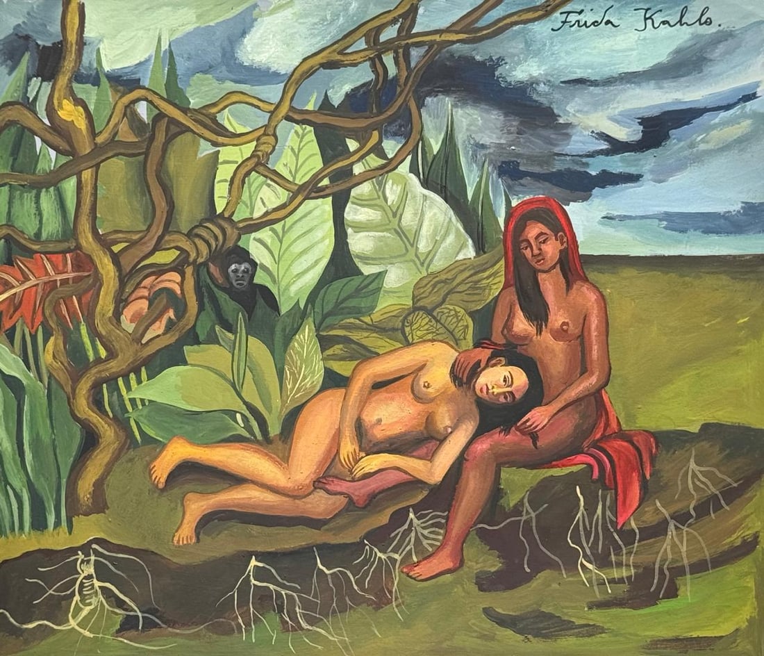 Frida Kahlo (Drawing on Paper Painting) Style of (1 of 4)