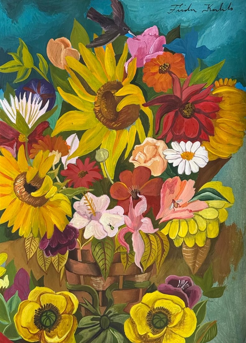 Frida Kahlo (Drawing on Paper Painting) Style of (1 of 4)