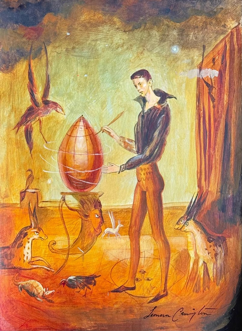 Leonora Carrington (Drawing on Paper Painting) Style of: Drawing on paper 8 x 11 inches, rendered in the style of Leonora Carrington (06 Apr 1917 - 25 May 2011) was a British-born, naturalized Mexican surrealist painter and novelist. She lived most of her a