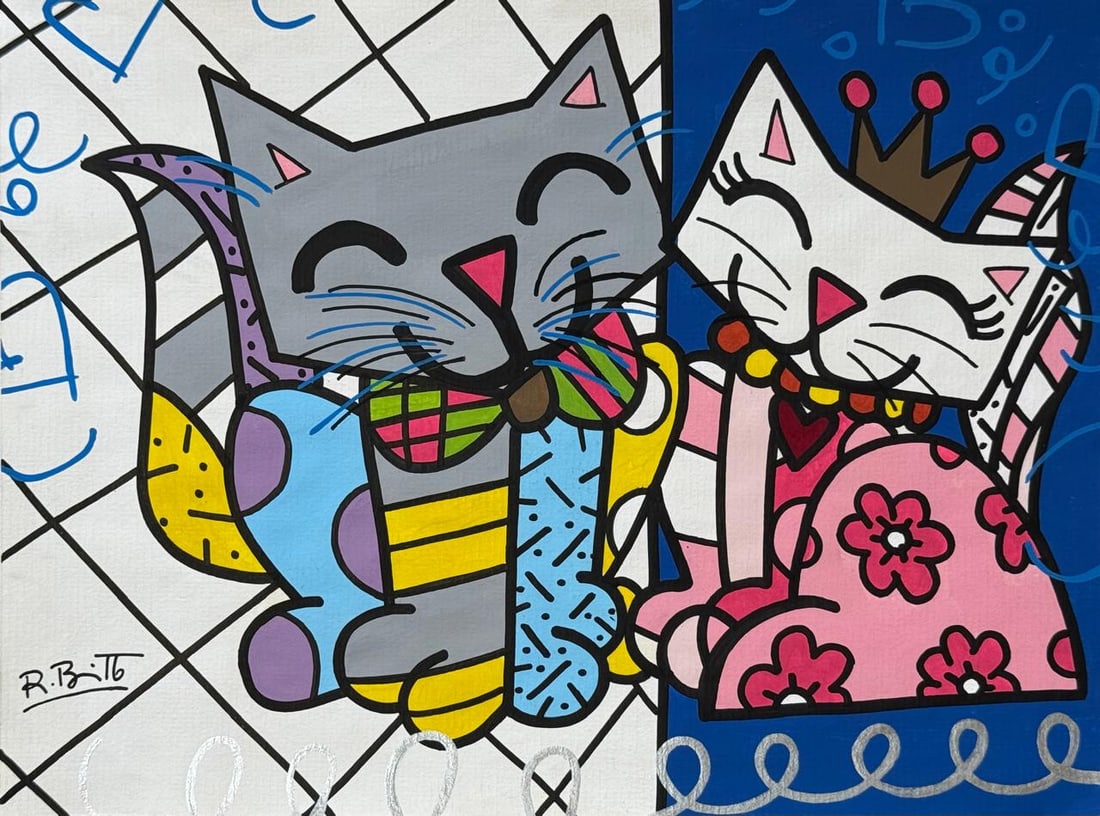Romero Britto (Drawing on Paper Painting) Style of (1 of 4)