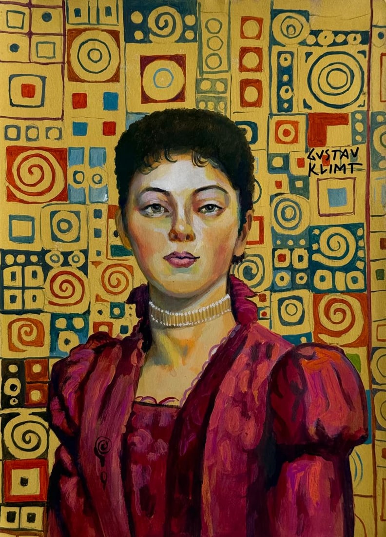 Gustav Klimt (Drawing on Paper Painting) Style of: Drawing on paper 8½ x 12 inches, rendered in the style of Gustav Klimt (14 Jul 1862 - 06 Feb 1918) was an Austrian symbolist painter and one of the most prominent members of the Vienna Secessio