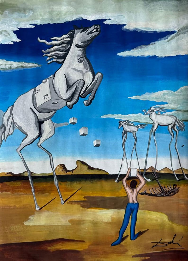 Salvador Dali Spanish (Drawing on Paper Painting) Style of: Drawing on paper 8 x 11 inches, rendered in the style of Salvador Dali between (11 May 1904 - 23 Jan 1989) was a Spanish surrealist artist, painter and printmaker, influential for his explorations of