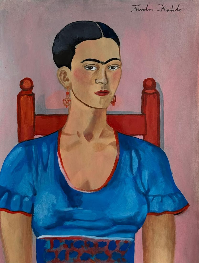 Frida Kahlo (Drawing on Paper Painting) Style of (1 of 4)