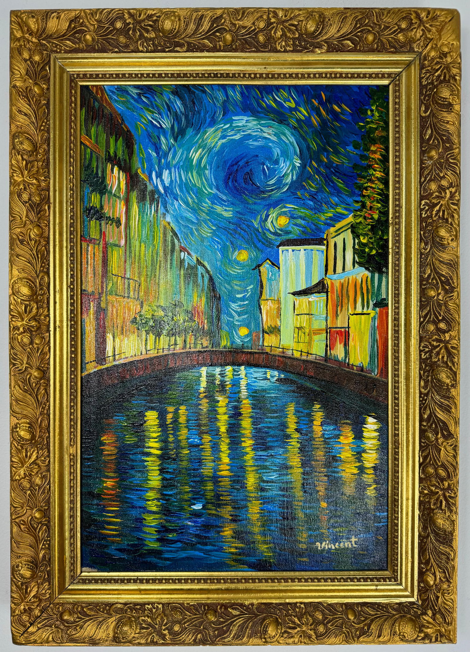 Vincent Van Gogh (Oil on canvas painting) Style of: Oil on canvas painting 16½ x 23 inches, rendered in the style of Vincent Van Gogh (30 Mar 1853 - 29 Jul 1890) was a Dutch painter, generally considered to be the greatest after Rembrandt van Ri