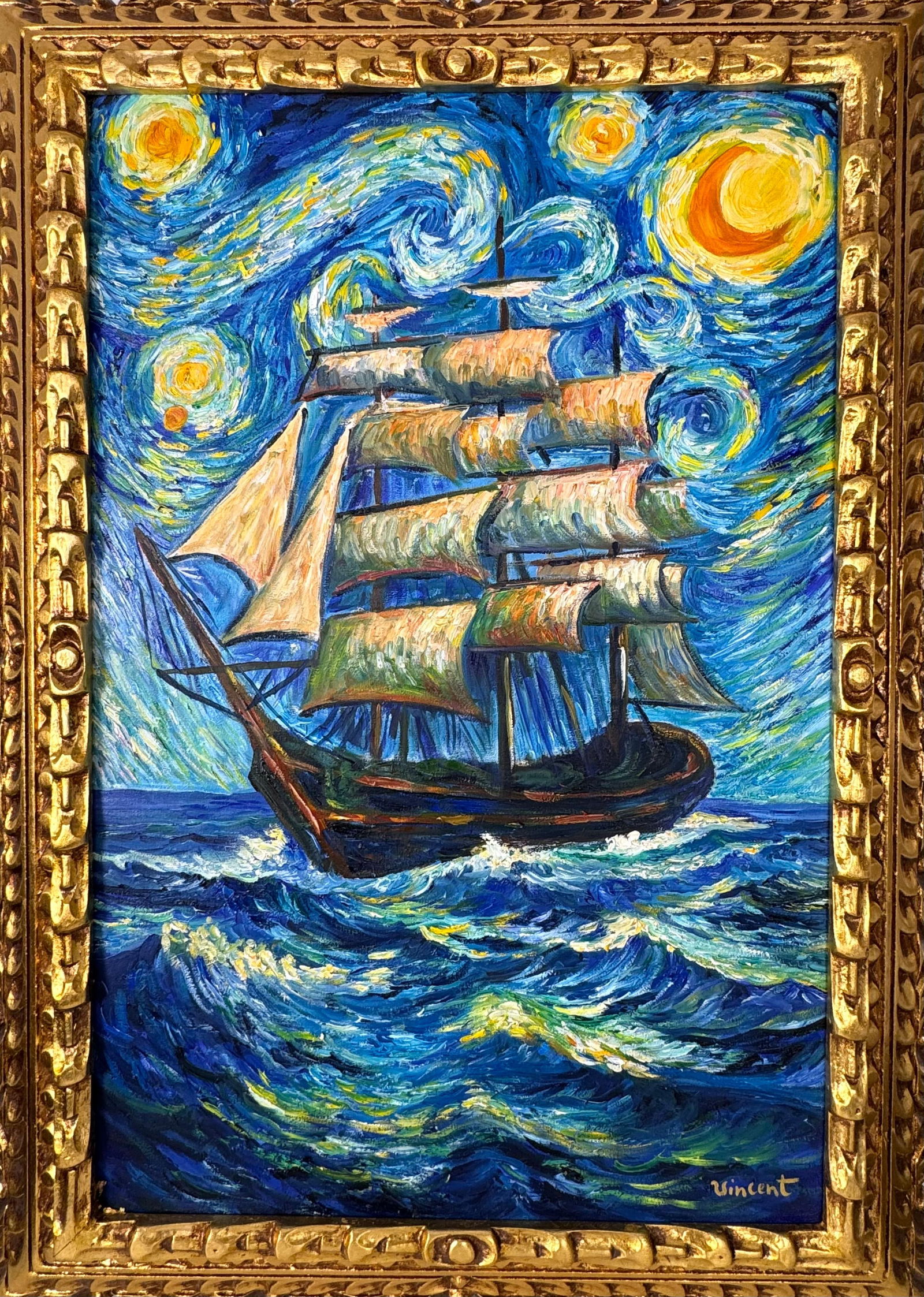 Vincent Van Gogh (Oil on canvas painting) Style of: Oil on canvas painting 21 x 29 inches, rendered in the style of Vincent Van Gogh (30 Mar 1853 - 29 Jul 1890) was a Dutch painter, generally considered to be the greatest after Rembrandt van Rijn, and