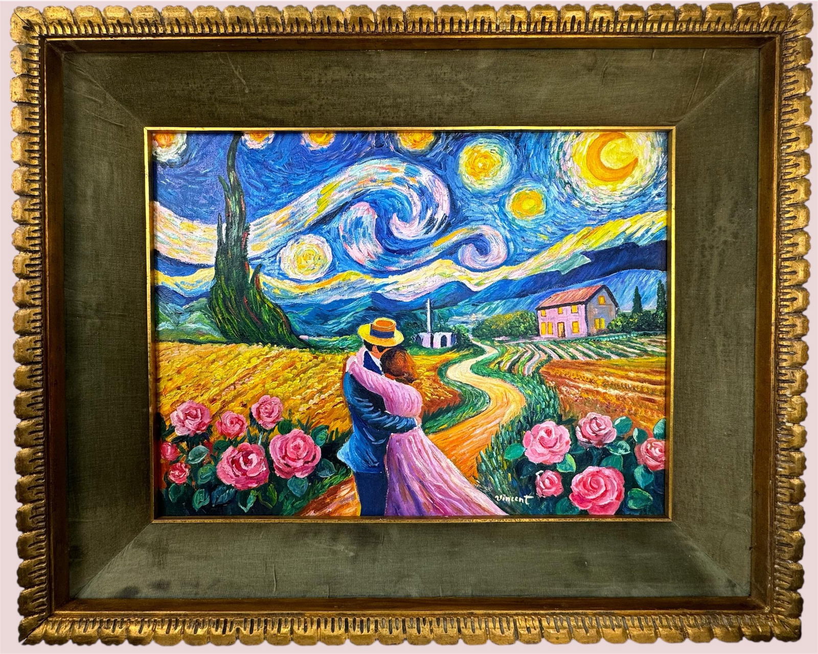 Vincent Van Gogh (Oil on canvas painting) Style of: Oil on canvas painting 25 x 31 inches, rendered in the style of Vincent Van Gogh (30 Mar 1853 - 29 Jul 1890) was a Dutch painter, generally considered to be the greatest after Rembrandt van Rijn, and