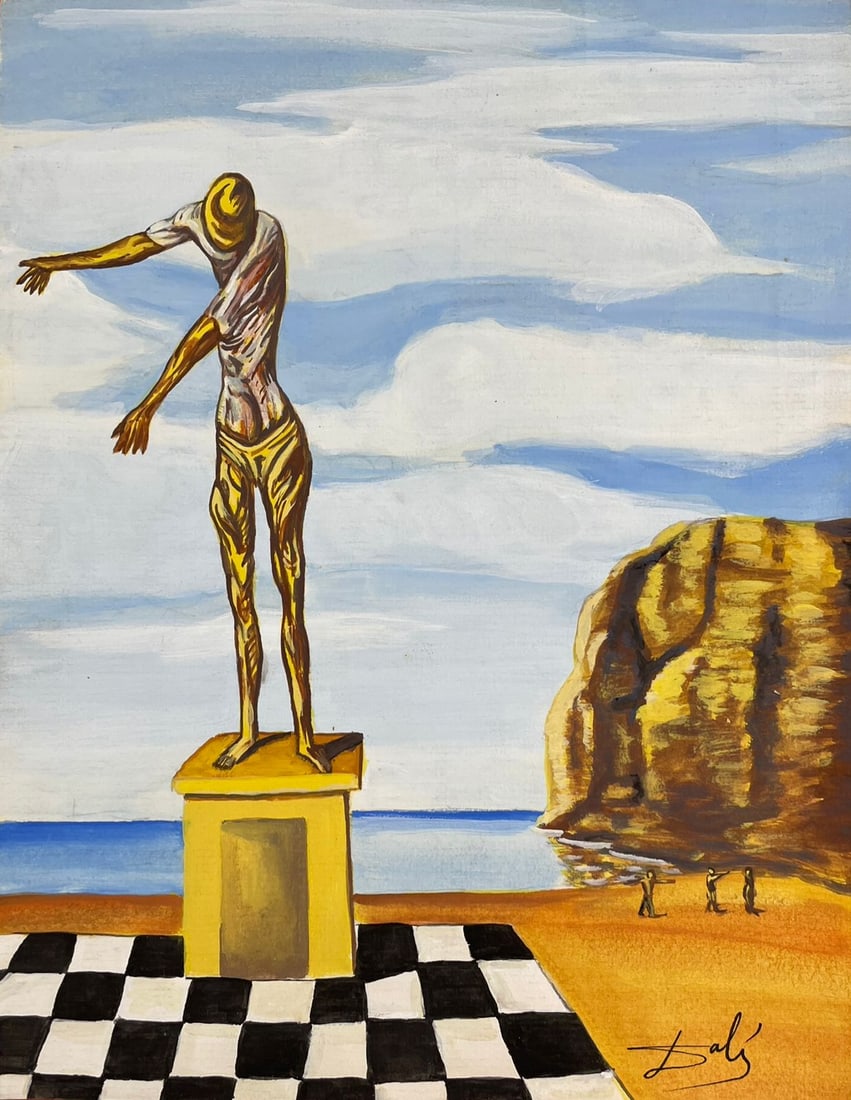 Salvador Dali Spanish (Drawing on Paper Painting) Style of: Drawing on paper 8 x 12 inches, rendered in the style of Salvador Dali between (11 May 1904 - 23 Jan 1989) was a Spanish surrealist artist, painter and printmaker, influential for his explorations of