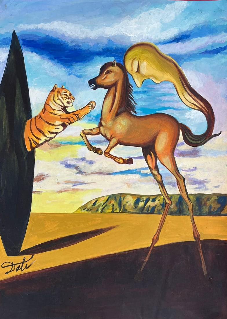 Salvador Dali Spanish (Drawing on Paper Painting) Style of: Drawing on paper 8 x 12 inches, rendered in the style of Salvador Dali between (11 May 1904 - 23 Jan 1989) was a Spanish surrealist artist, painter and printmaker, influential for his explorations of