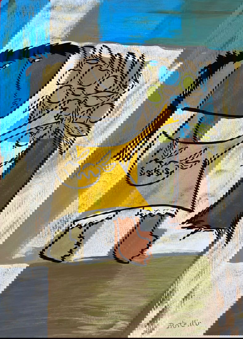 Angel Botello (Drawing on Paper Painting) Style of: Mixed media on paper 8 x 12 inches, rendered in the style of Angel Botello (20 Jun 1913 - 11 Nov 1986) was a Spanish-Puerto Rican painter, sculptor and graphic artist. He was dubbed "The Caribbean Gau