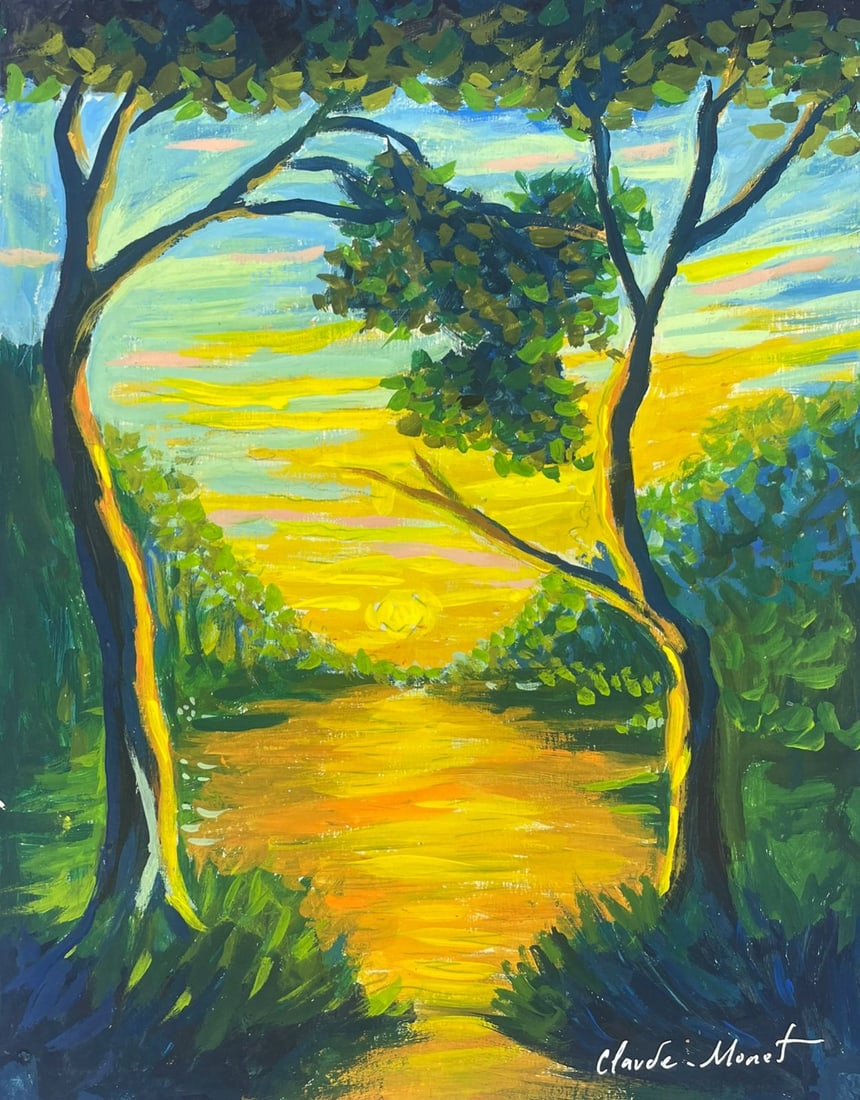 Claude Monet French (Drawing on Paper Painting) Style of: Drawing on paper 7½ x 11½ inches, rendered in the style of Claude Monet (14 Nov 1840 - 05 Dec 1926) was a French painter and founder of impressionist painting who is seen as a key precur