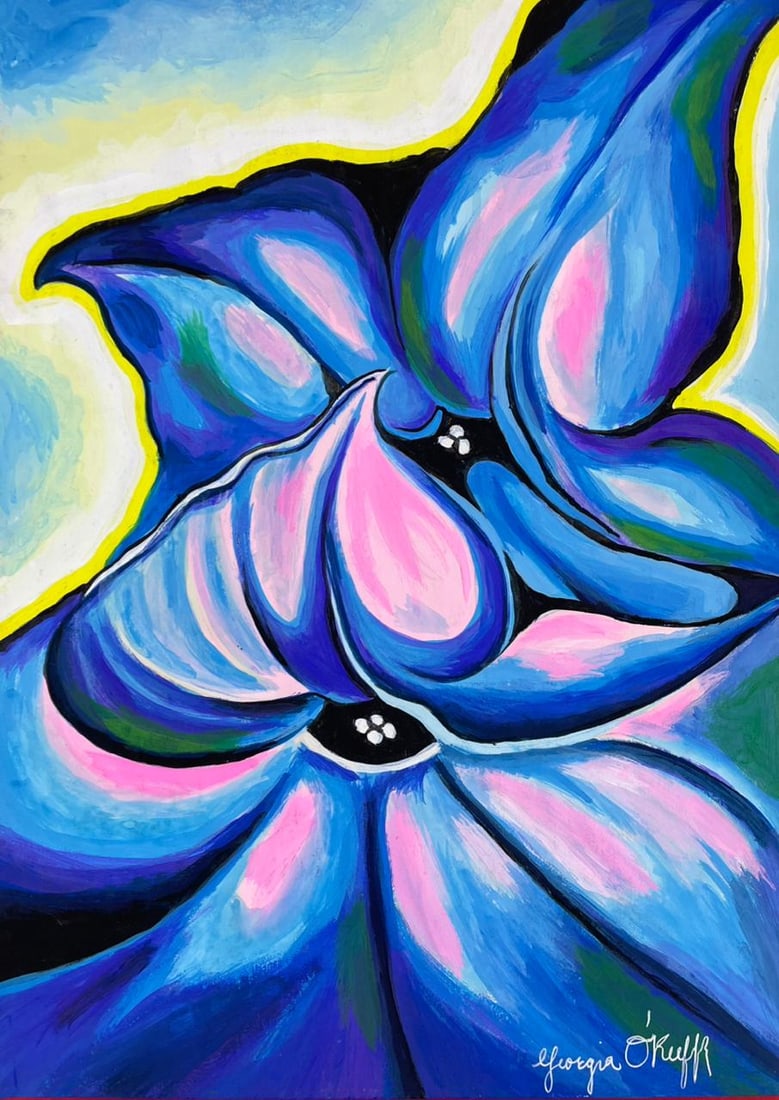 Georgia O'Keeffe (Drawing on Paper Painting) Style of: Drawing on paper 8 x 12 inches, rendered in the style Georgia O'Keeffe (15 Nov 1887 - 06 Mar 1986) was an American modernist painter and draftswoman whose career spanned seven decades and whose work r