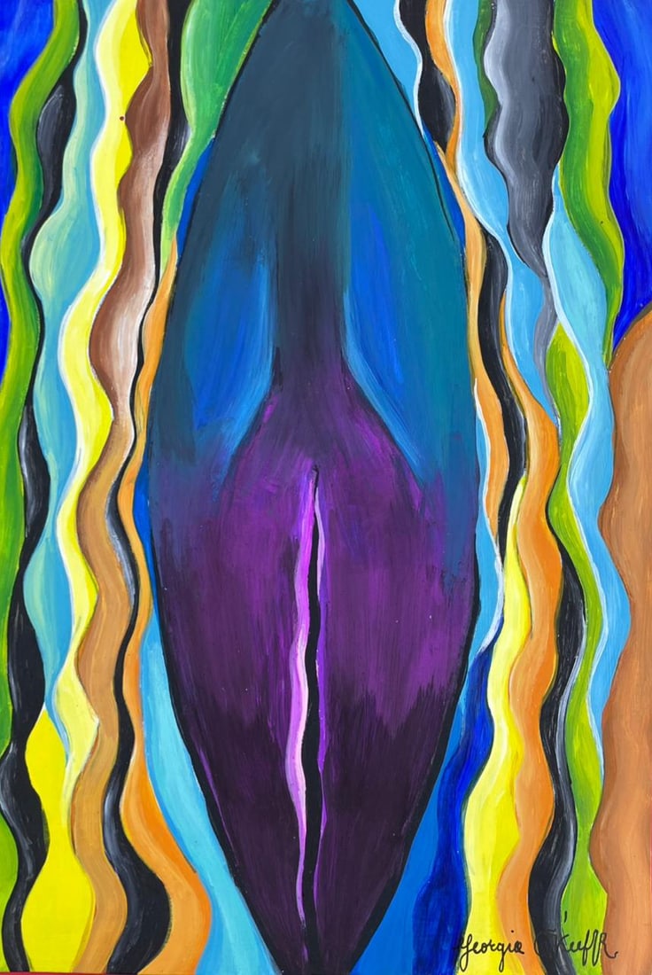 Georgia O'Keeffe (Drawing on Paper Painting) Style of: Drawing on paper 8 x 12 inches, rendered in the style Georgia O'Keeffe (15 Nov 1887 - 06 Mar 1986) was an American modernist painter and draftswoman whose career spanned seven decades and whose work r