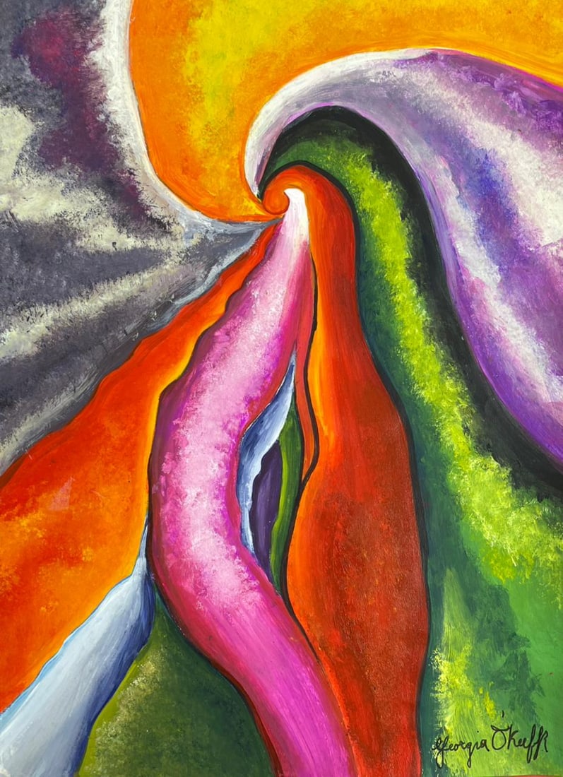 Georgia O'Keeffe (Drawing on Paper Painting) Style of: Drawing on paper 8 x 12 inches, rendered in the style Georgia O'Keeffe (15 Nov 1887 - 06 Mar 1986) was an American modernist painter and draftswoman whose career spanned seven decades and whose work r