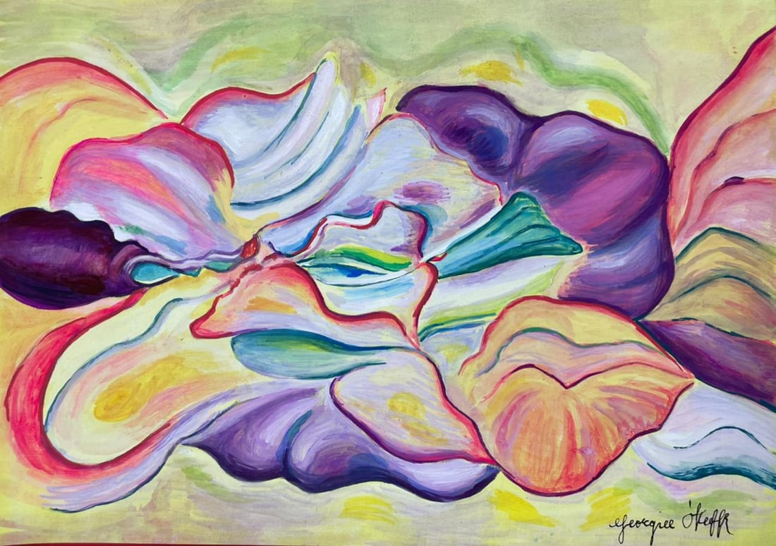 Georgia O'Keeffe (Drawing on Paper Painting) Style of: Drawing on paper 8 x 12 inches, rendered in the style Georgia O'Keeffe (15 Nov 1887 - 06 Mar 1986) was an American modernist painter and draftswoman whose career spanned seven decades and whose work r