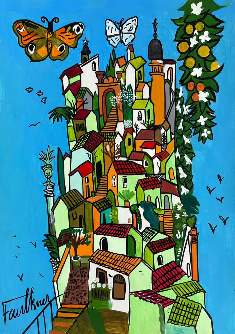 Henry Faulkner (Drawing on Paper Painting) Style of: Drawing on paper 8 x 12 inches, rendered in the style of Henry Faulkner (09 Jan 1924 - 05 Dec 1981) was an American artist and poet known as an eccentric rebel and bohemian. Provenance:Private Collect