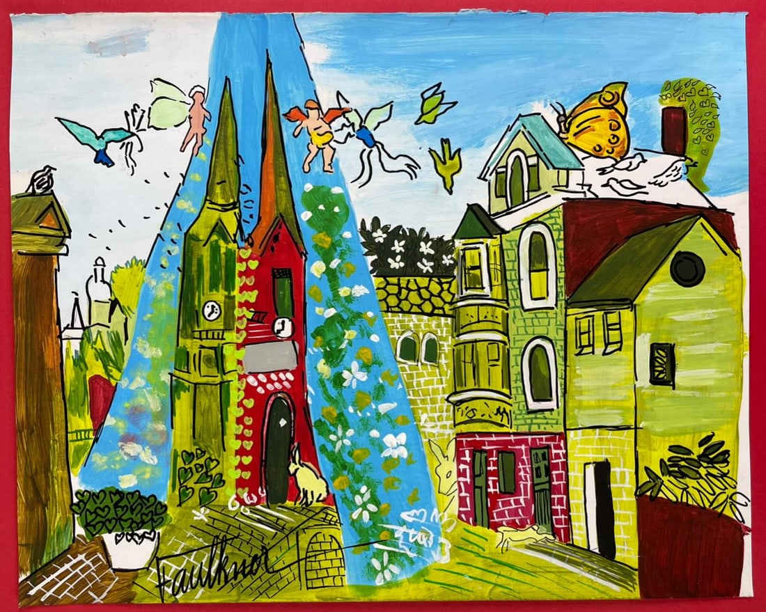 Henry Faulkner (Drawing on Paper Painting) Style of: Drawing on paper 8 x 12 inches, rendered in the style of Henry Faulkner (09 Jan 1924 - 05 Dec 1981) was an American artist and poet known as an eccentric rebel and bohemian. Provenance:Private Collect