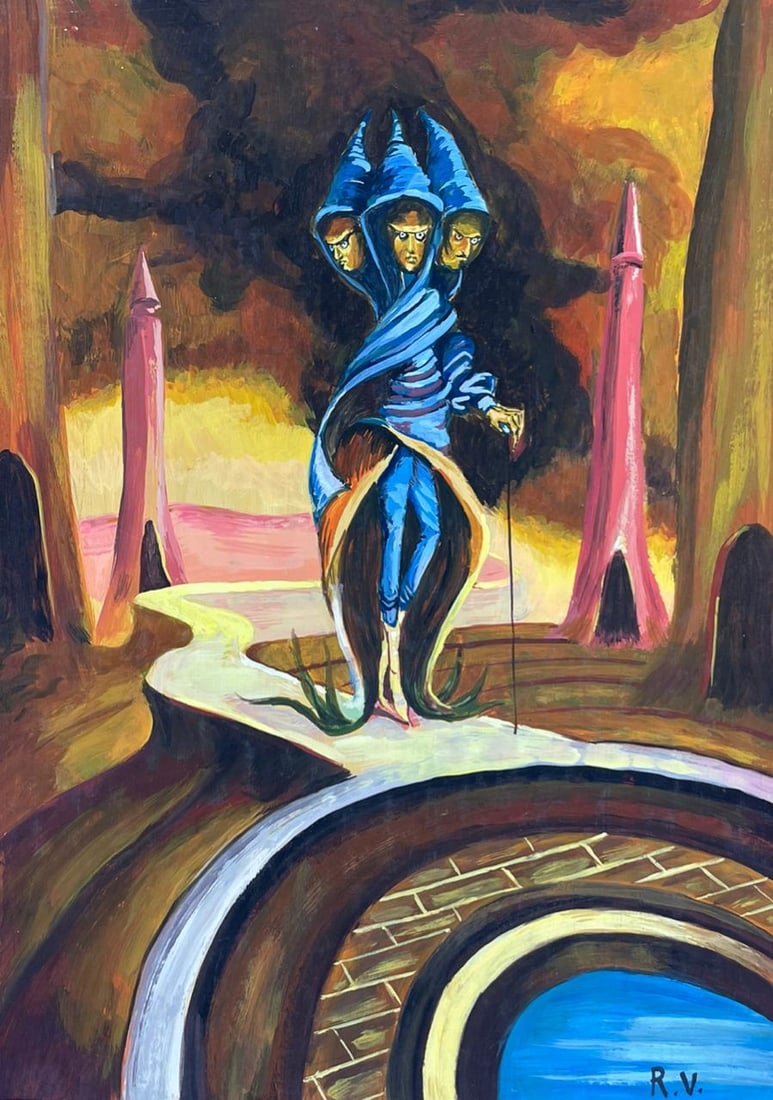 Leonora Carrington (Drawing on Paper Painting) Style of: Drawing on paper 8 x 11½ inches, rendered in the style of Leonora Carrington (06 Apr 1917 - 25 May 2011) was a British-born, naturalized Mexican surrealist painter and novelist. She lived most