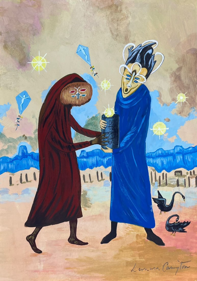 Leonora Carrington (Drawing on Paper Painting) Style of: Drawing on paper 8 x 12 inches, rendered in the style of Leonora Carrington (06 Apr 1917 - 25 May 2011) was a British-born, naturalized Mexican surrealist painter and novelist. She lived most of her a