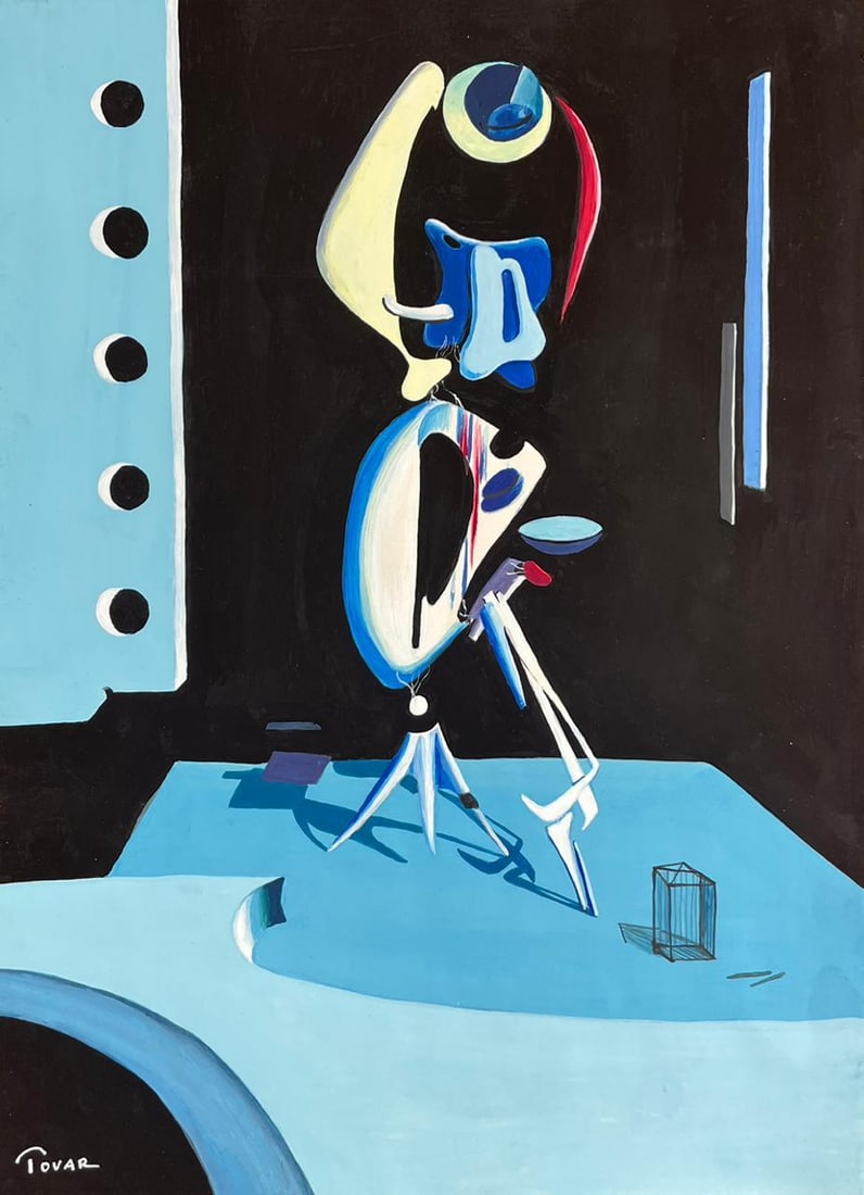 Ivan Tovar (Drawing on Paper Painting) Style of: Drawing on paper 8 x 12 inches, rendered in the style Ivan Tovar (28 Mar 1942 - 13 Apr 2020) was a Dominican painter considered the greatest representative of surrealism in the Dominican Republic, Cen