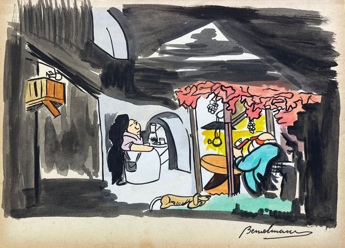Ludwig Bemelmans (Drawing on Paper Painting) Style of: Drawing on paper 8 x 12 inches, rendered in the style of Ludwig Bemelmans (27 Apr 1898 - 01 Oct 1962) was an Austrian and American writer and illustrator of children's books and adult novels. He is kn