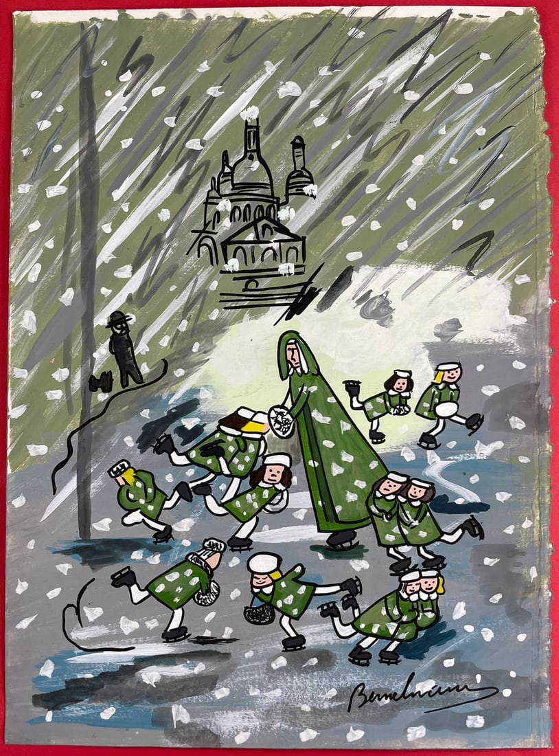 Ludwig Bemelmans (Drawing on Paper Painting) Style of: Drawing on paper 8 x 12 inches, rendered in the style of Ludwig Bemelmans (27 Apr 1898 - 01 Oct 1962) was an Austrian and American writer and illustrator of children's books and adult novels. He is kn