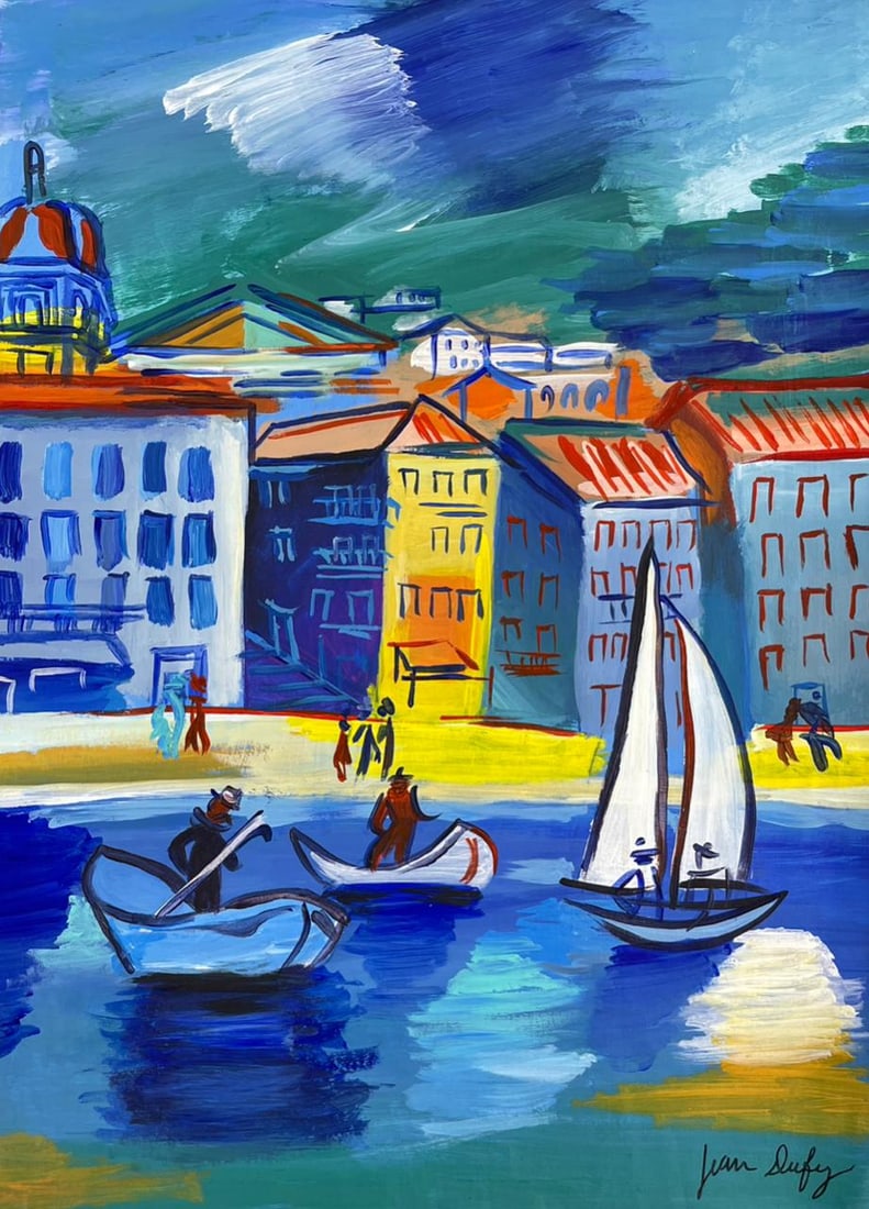 Jean Dufy (Drawing on Paper Painting) Style of: Drawing on paper 8 x 12 inches, rendered in the style of Dufy lived between (12 Mar 1888 - 12 May 1964) was a French painter of Parisian society, country scenes, circuses, horse races, theatrical prod