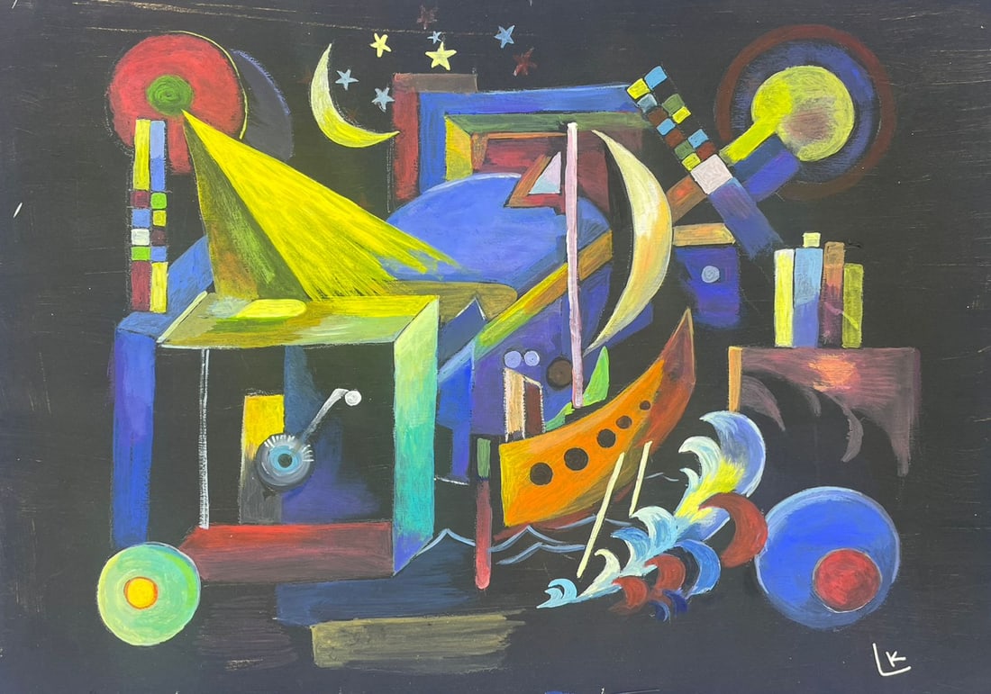 Wassily Kandinsky (Drawing on Paper Painting) Style of (1 of 2)