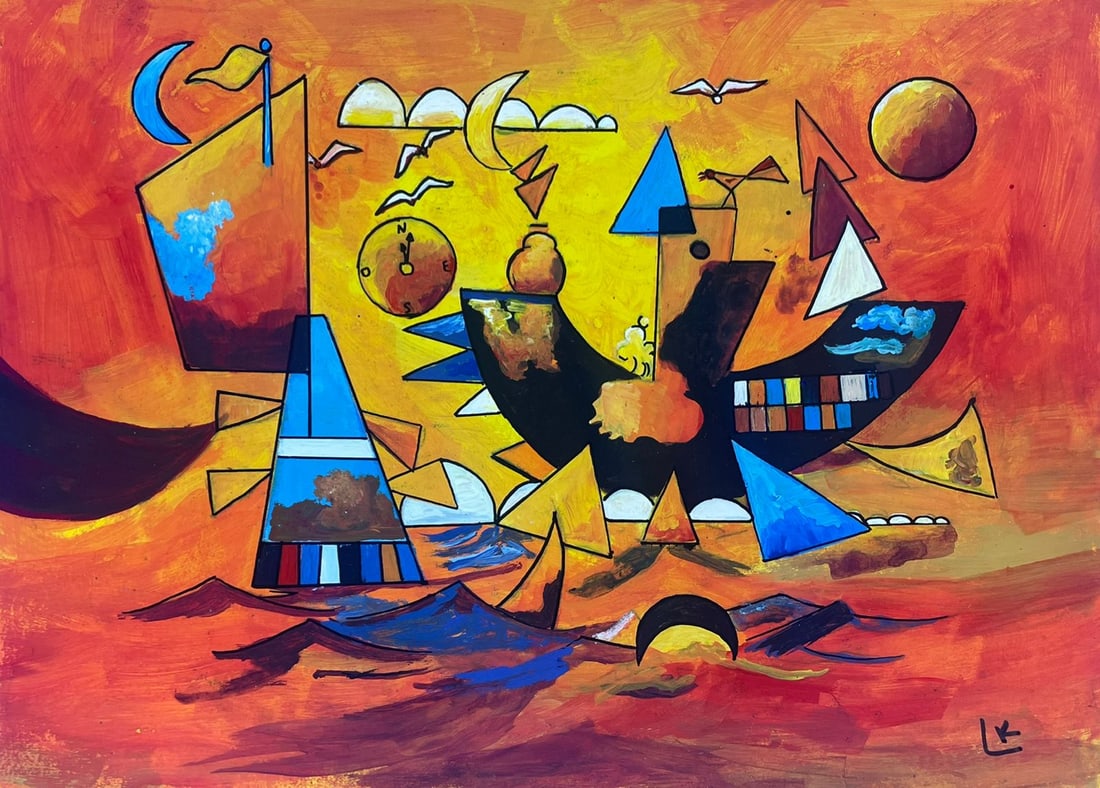 Wassily Kandinsky (Drawing on Paper Painting) Style of (1 of 2)