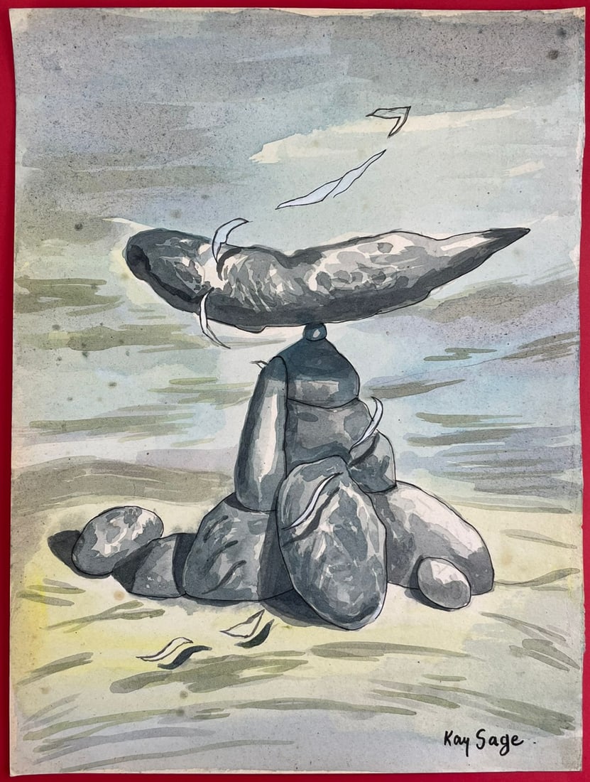 Kay Sage (Drawing on Paper Painting) Style of: Drawing on paper 8 x 12 inches, rendered in the style of Sage (25 Jun 1898 - 08 Jan 1963) was an American Surrealist artist and poet active between 1936 and 1963. Provenance:Private Collection. We are