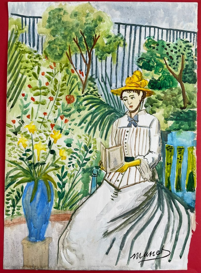 Edouard Manet (Drawing on Paper Painting) Style of: Drawing on paper 8 x 12 inches, rendered in the style of Manet (23 Jan 1832 - 30 Apr 1883) was a French modernist painter. He was one of the first 19th-century artists to paint modern life, as well as