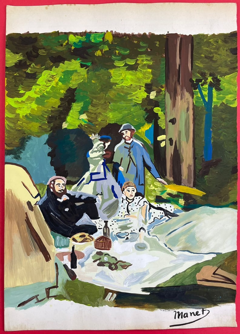 Edouard Manet (Drawing on Paper Painting) Style of: Drawing on paper 8 x 12 inches, rendered in the style of Manet (23 Jan 1832 - 30 Apr 1883) was a French modernist painter. He was one of the first 19th-century artists to paint modern life, as well as