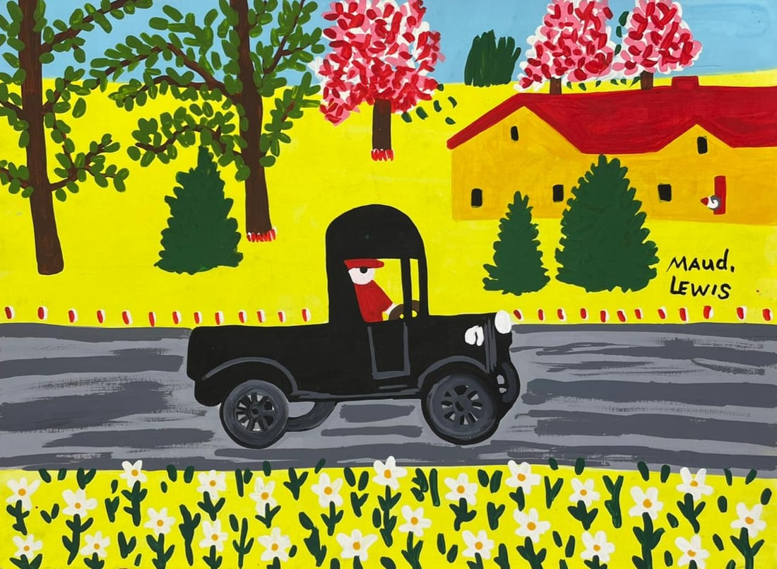 Maud Lewis (Drawing on Paper Painting) Style of: Drawing on paper 8 x 12 inches, rendered in the style of Lewis (07 Mar 1903 - 30 Jul 1970) was a Canadian folk artist from Nova Scotia. She lived most of her life in poverty in a tiny house in Marshal