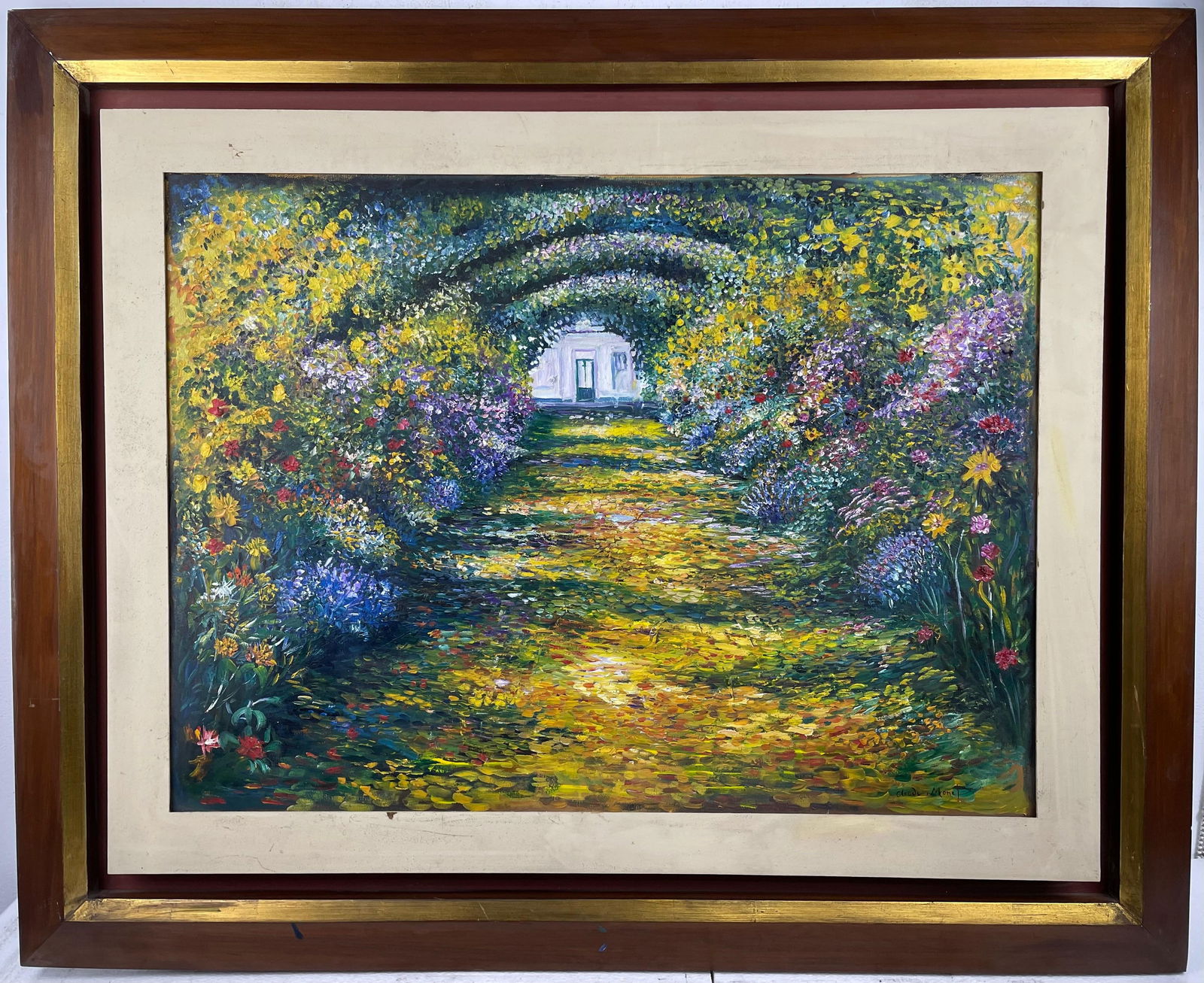 Claude Monet French (Oil on canvas painting) Style of: Oil on canvas painting 34½ x 42½ inches, rendered in the style of Claude Monet (14 Nov 1840 - 05 Dec 1926) was a French painter and founder of impressionist painting who is seen as a key