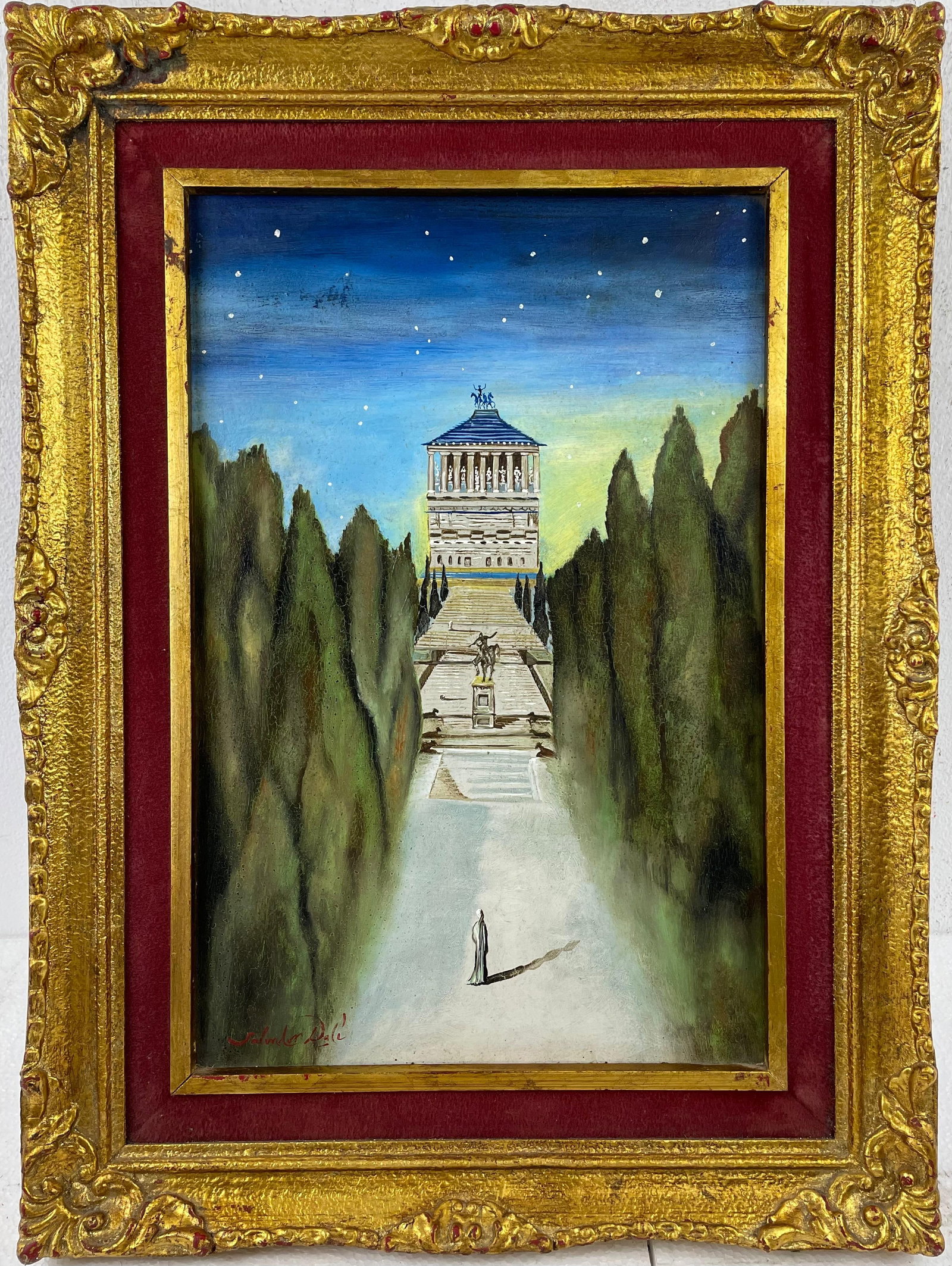 Salvador Dali Spanish (Oil on cardboard painting) Style of: Oil on cardboard painting 17½ x 23½ inches, rendered in the style of Salvador Dali between (11 May 1904 - 23 Jan 1989) was a Spanish surrealist artist, painter and printmaker, influentia