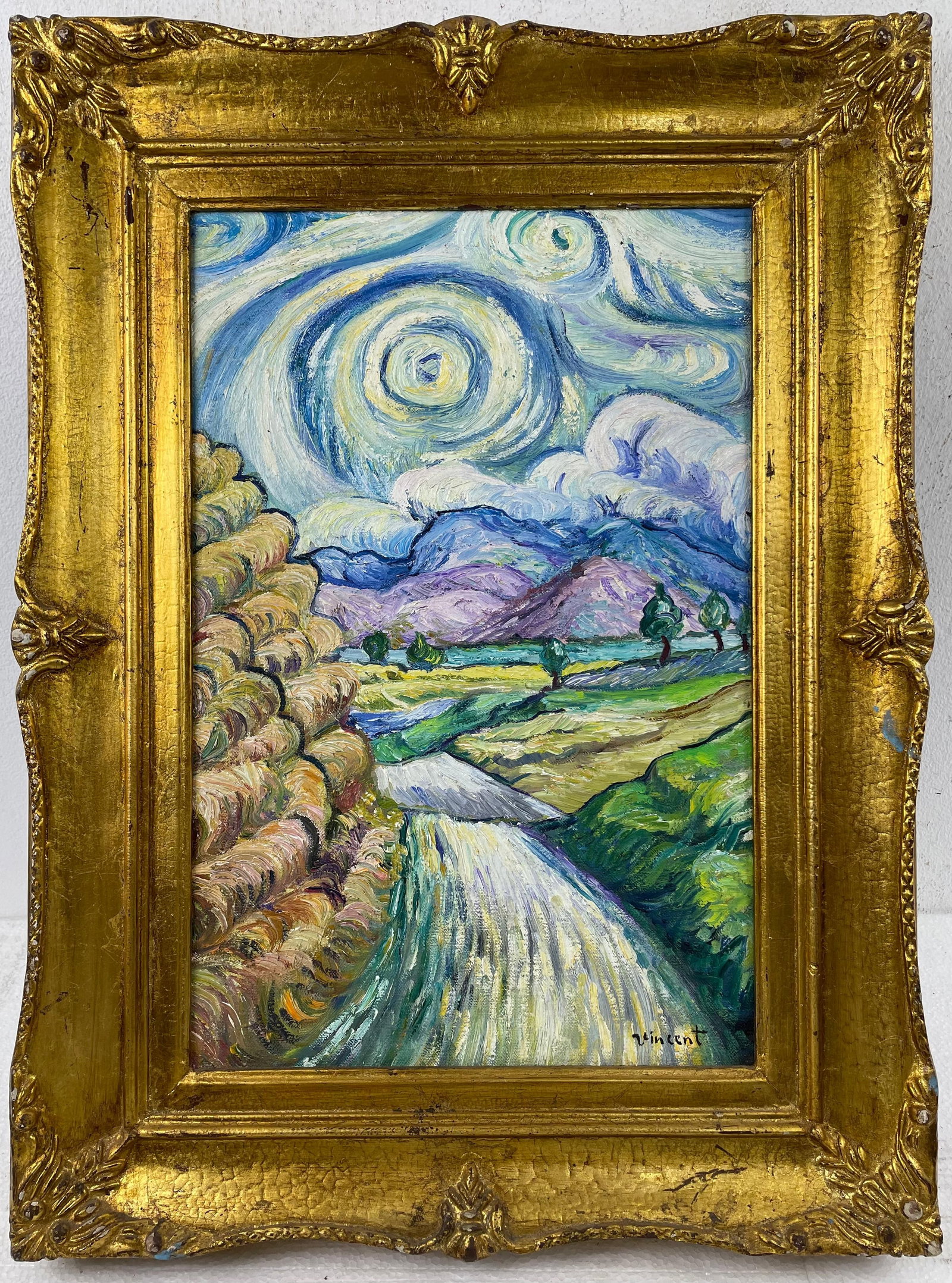 Vincent Van Gogh (Oil on canvas painting) Style of: Oil on canvas painting 18 x 24 inches, rendered in the style of Vincent Van Gogh (30 Mar 1853 - 29 Jul 1890) was a Dutch painter, generally considered to be the greatest after Rembrandt van Rijn, and