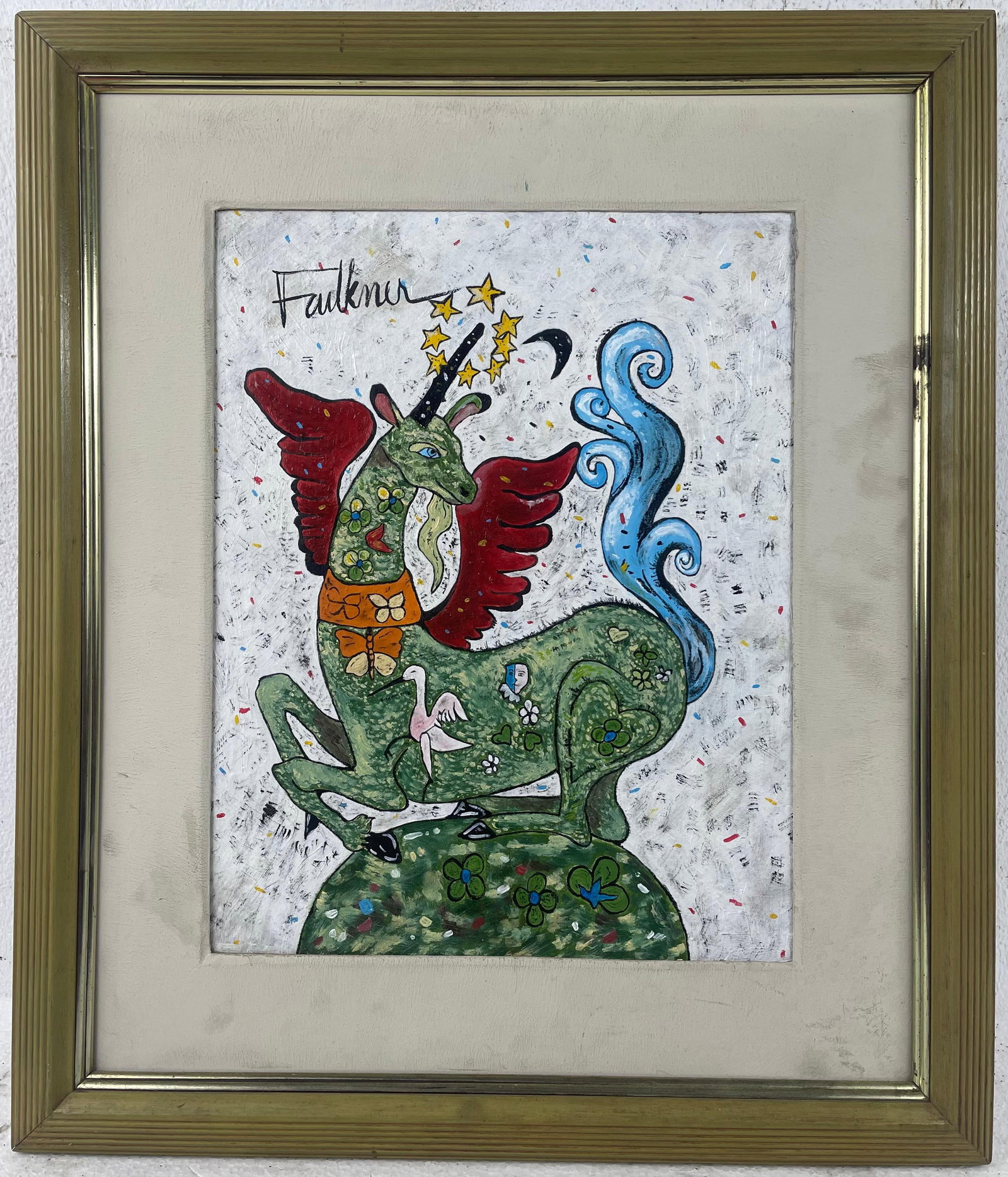 Henry Faulkner (Oil on cardboard painting) Style of: Oil on cardboard painting 19 x 22 inches, rendered in the style of Henry Faulkner (09 Jan 1924 - 05 Dec 1981) was an American artist and poet known as an eccentric rebel and bohemian. Provenance: Priv