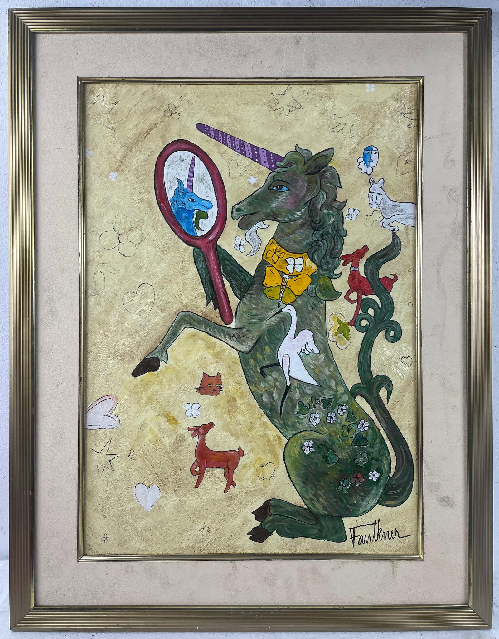 Henry Faulkner (Oil on cardboard painting) Style of: Oil on cardboard painting 23 x 30 inches, rendered in the style of Henry Faulkner (09 Jan 1924 - 05 Dec 1981) was an American artist and poet known as an eccentric rebel and bohemian. Provenance: Priv