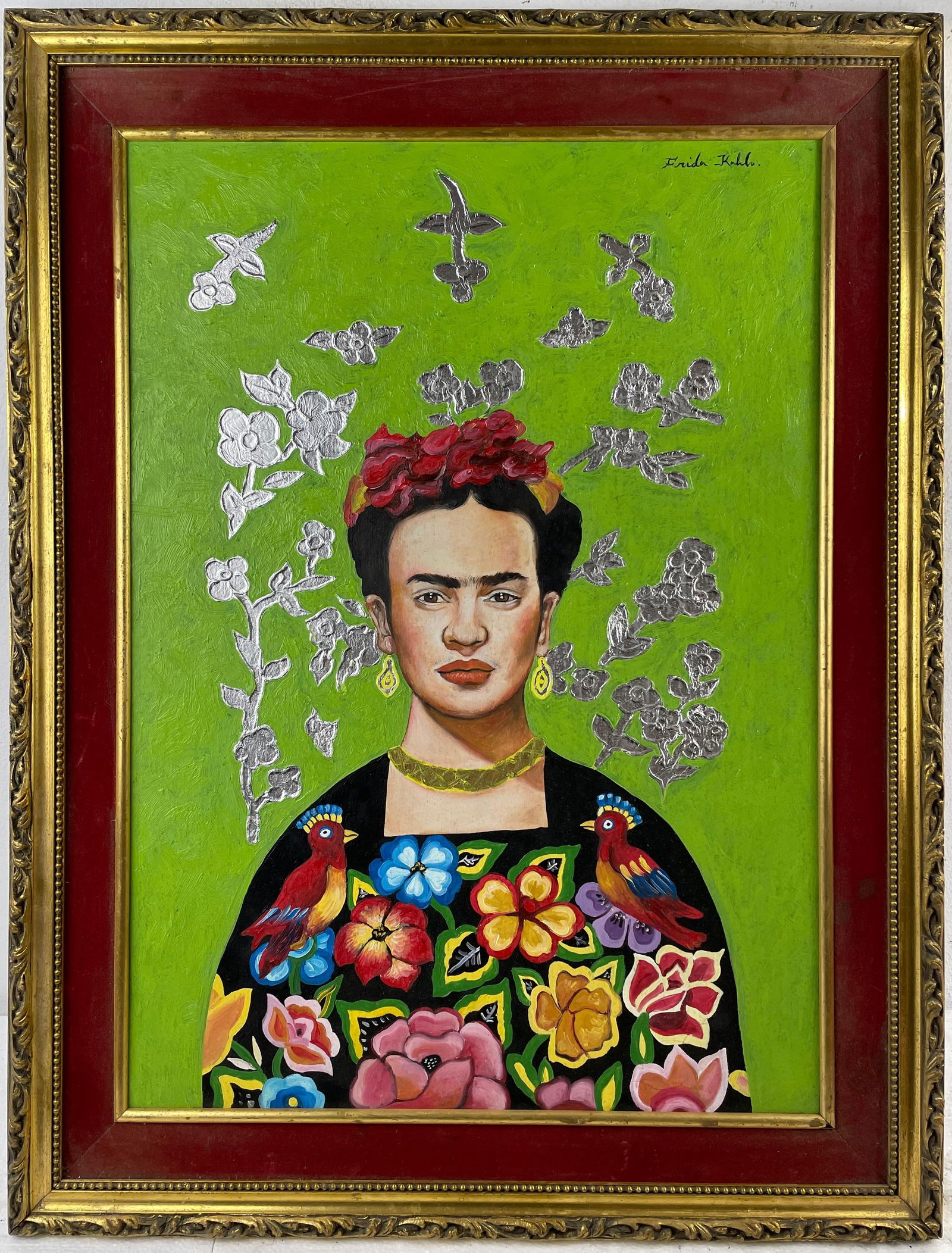 Frida Kahlo (Oil on cardboard painting) Style of (1 of 5)