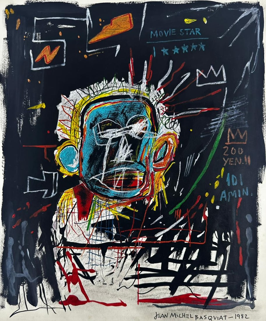 Jean-Michel Basquiat (Acrylic and ink on Paper Painting) Style of (1 of 4)