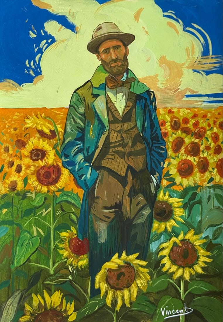 Vincent Van Gogh (Drawing on Paper Painting) Style of: Drawing on paper 8 x 11½ inches, rendered in the style of Vincent Van Gogh (30 Mar 1853 - 29 Jul 1890) was a Dutch painter, generally considered to be the greatest after Rembrandt van Rijn, and