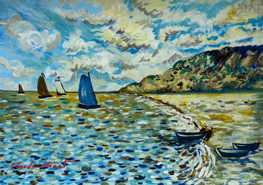 Claude Monet French (Drawing on Paper Painting) Style of: Drawing on paper 8 x 11 inches, rendered in the style of Claude Monet (14 Nov 1840 - 05 Dec 1926) was a French painter and founder of impressionist painting who is seen as a key precursor to modernism