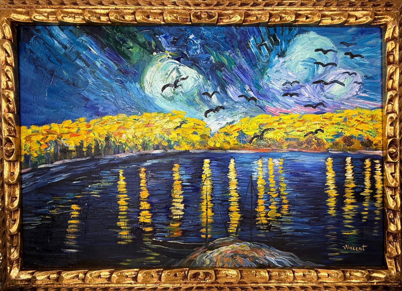 Vincent Van Gogh (Oil on canvas painting) Style of: Oil on canvas painting 21 x 29 inches, rendered in the style of Vincent Van Gogh (30 Mar 1853 - 29 Jul 1890) was a Dutch painter, generally considered to be the greatest after Rembrandt van Rijn, and 