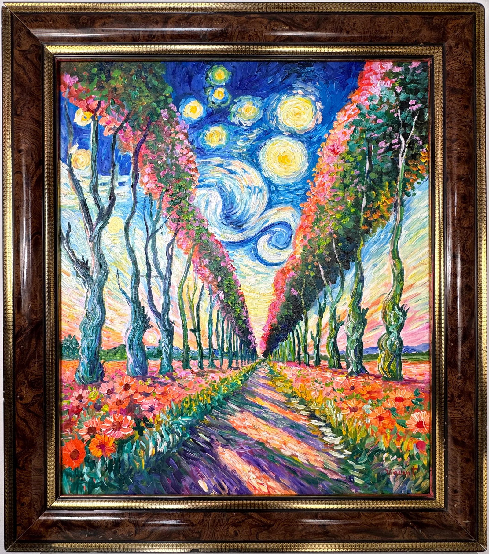 Vincent Van Gogh (Oil on canvas painting) Style of: Oil on canvas painting 26 x 29½ inches, rendered in the style of Vincent Van Gogh (30 Mar 1853 - 29 Jul 1890) was a Dutch painter, generally considered to be the greatest after Rembrandt van Ri