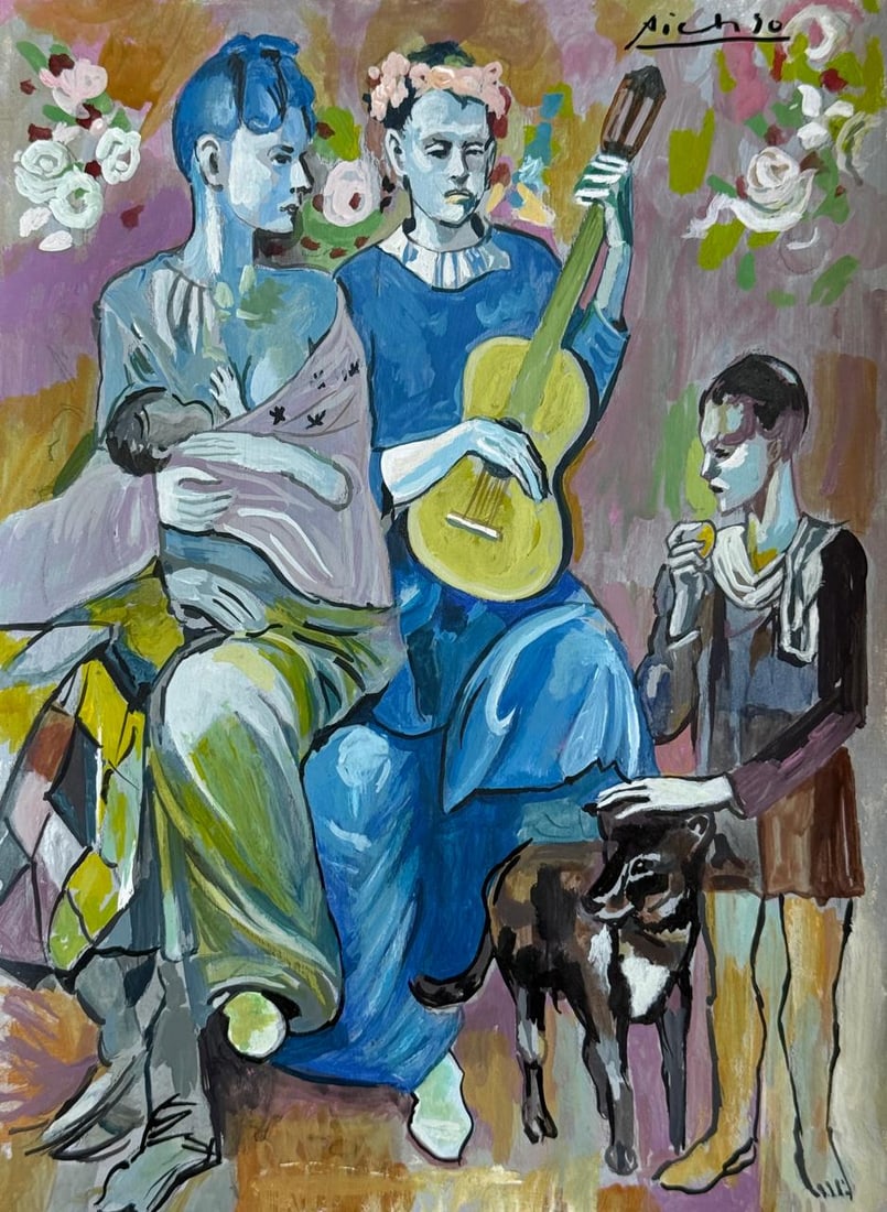Pablo Picasso Spanish (Drawing on Paper Painting) Style of: Drawing on paper 8 x 11 inches, rendered in the style of Pablo Picasso (25 Oct 1881 - 08 Apr 1973) was a Spanish painter,he grew up in Barcelona, showing artistic talent at an early age. Condition Rep