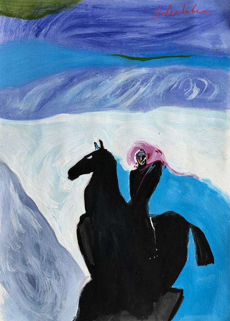 Fritz Scholder (Mixed Media On Paper Painting) In the style of: Drawing on paper 8½ x 11½ inches, rendered in the style of Fritz Scholder (06 Oct 1937 - 10 Feb 2005) was a Native American artist, who produced paintings, monotypes, lithographs, and sc
