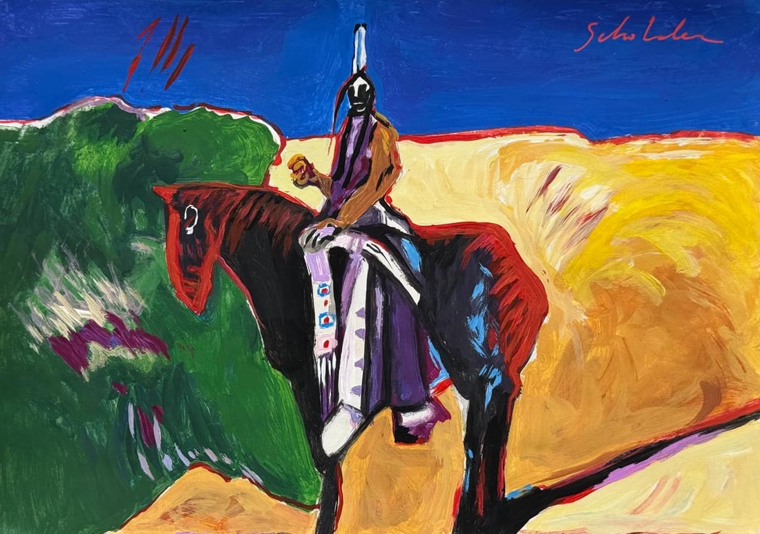 Fritz Scholder (Mixed Media On Paper Painting) In the style of: Drawing on paper 8½ x 11½ inches, rendered in the style of Fritz Scholder (06 Oct 1937 - 10 Feb 2005) was a Native American artist, who produced paintings, monotypes, lithographs, and sc