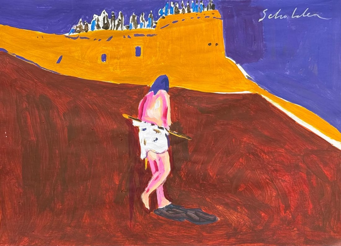 Fritz Scholder (Mixed Media On Paper Painting) In the style of: Drawing on paper 8 x 11 inches, rendered in the style of Fritz Scholder (06 Oct 1937 - 10 Feb 2005) was a Native American artist, who produced paintings, monotypes, lithographs, and sculptures. Proven