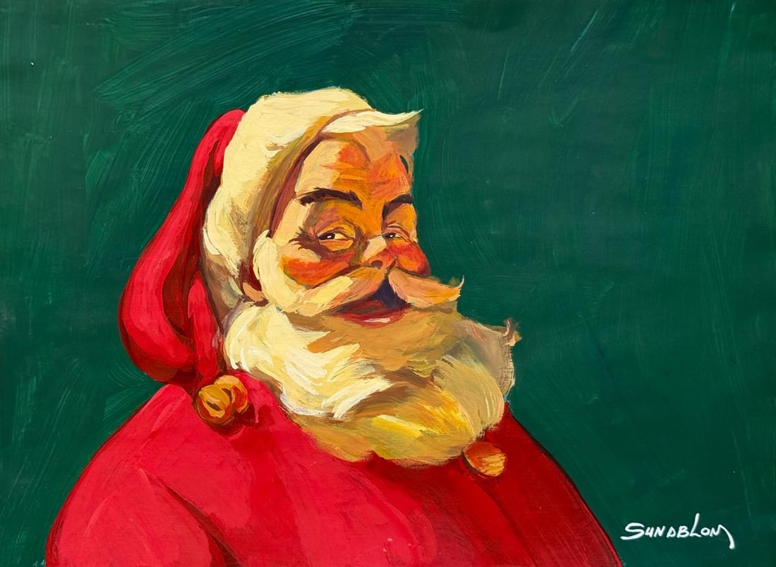 Haddon Sundblom (Mixed Media On Paper Painting) In the style of: Drawing on paper 8 x 11 inches, rendered in the style of Haddon Sundblom (22 Jun 1899 - 10 Mar 1976) was an American artist best known for the images of Santa Claus he created for The Coca-Cola Compan